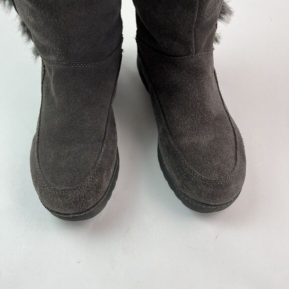 White Mountain Gray Suede Boots 7.5 Fur Lined Mid Calf Cabincore Comfy Winter - Picture 8 of 11